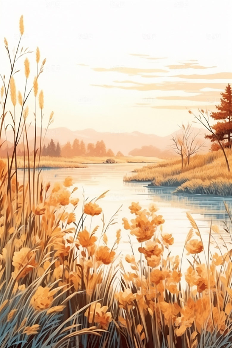白露山水艺术插画
