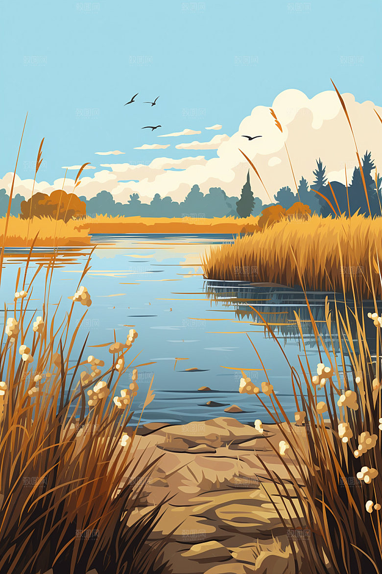 白露风光山水插画