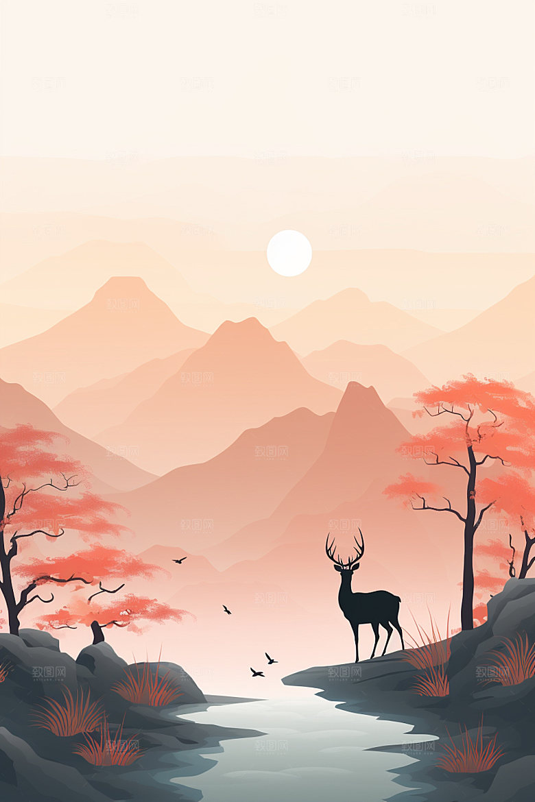 白露秋景水边插画