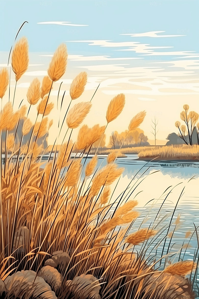 白露山水水边插画