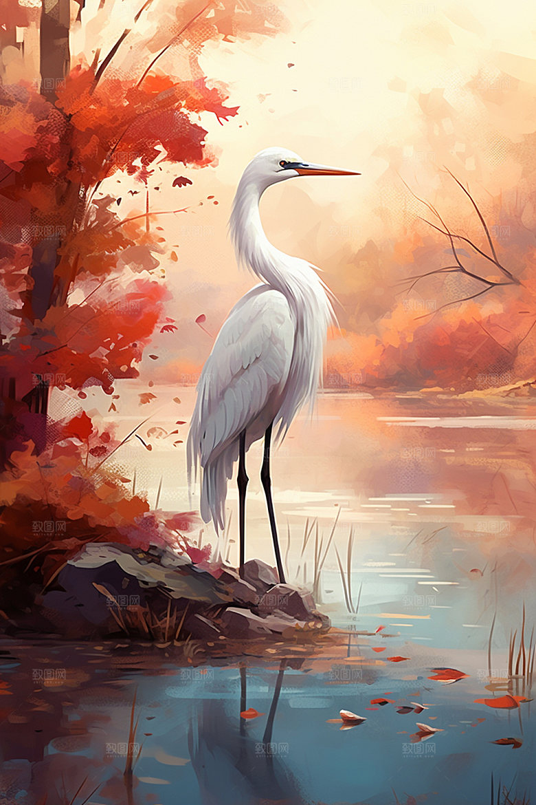 白露山水水边插画