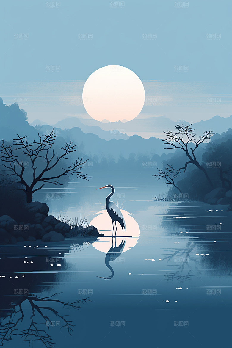 白露风光自然插画