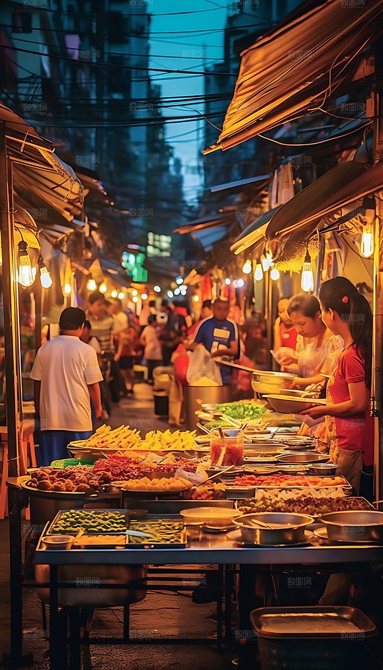 夜市摆摊市集摄影图