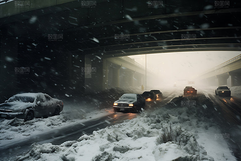 暴雪雪灾冬天摄影图