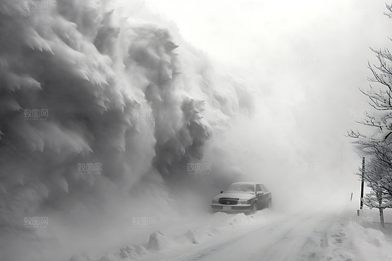 暴雪冬天雪灾摄影图