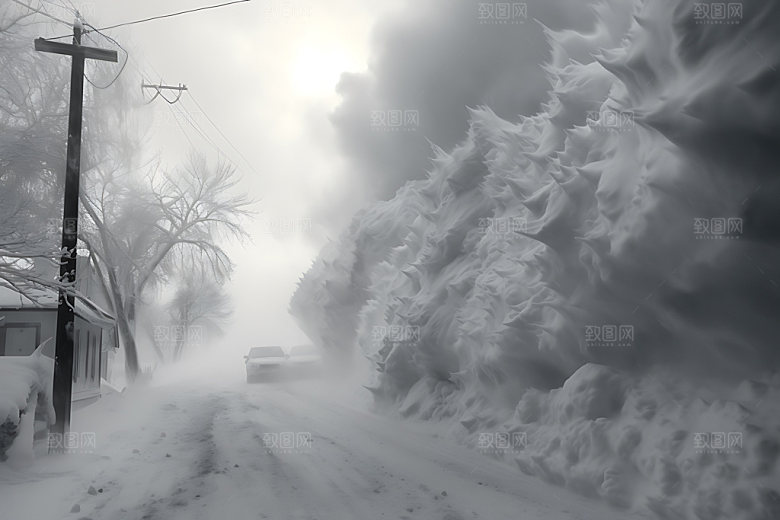 暴雪雪灾极端天气摄影图