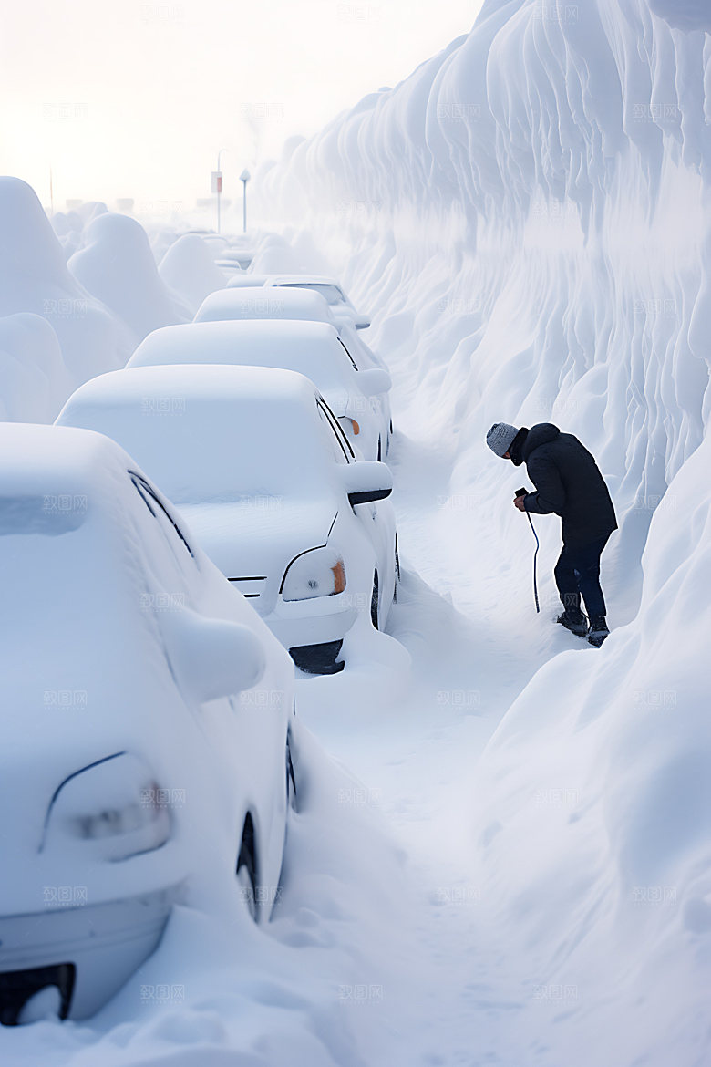 暴雪寒冬气象灾害摄影图