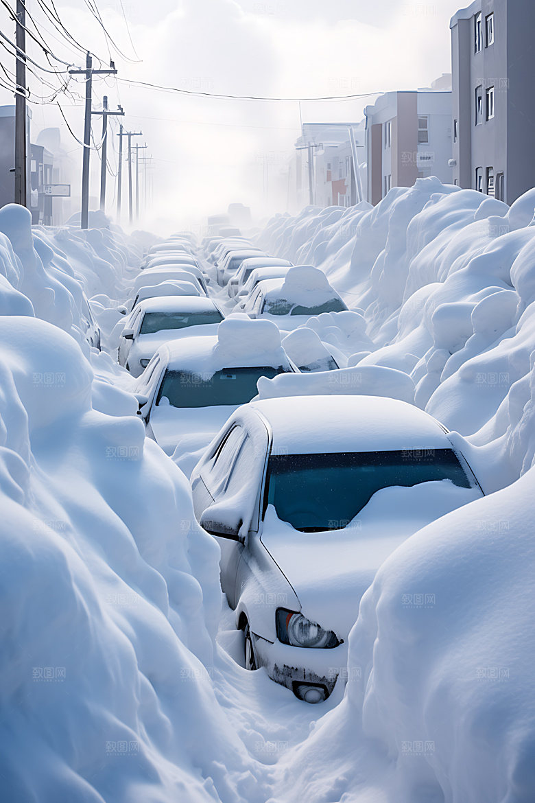 暴雪冬天雪灾摄影图