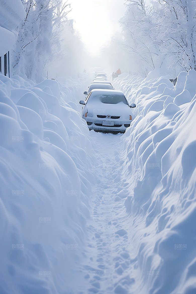 暴雪大雪极端天气摄影图