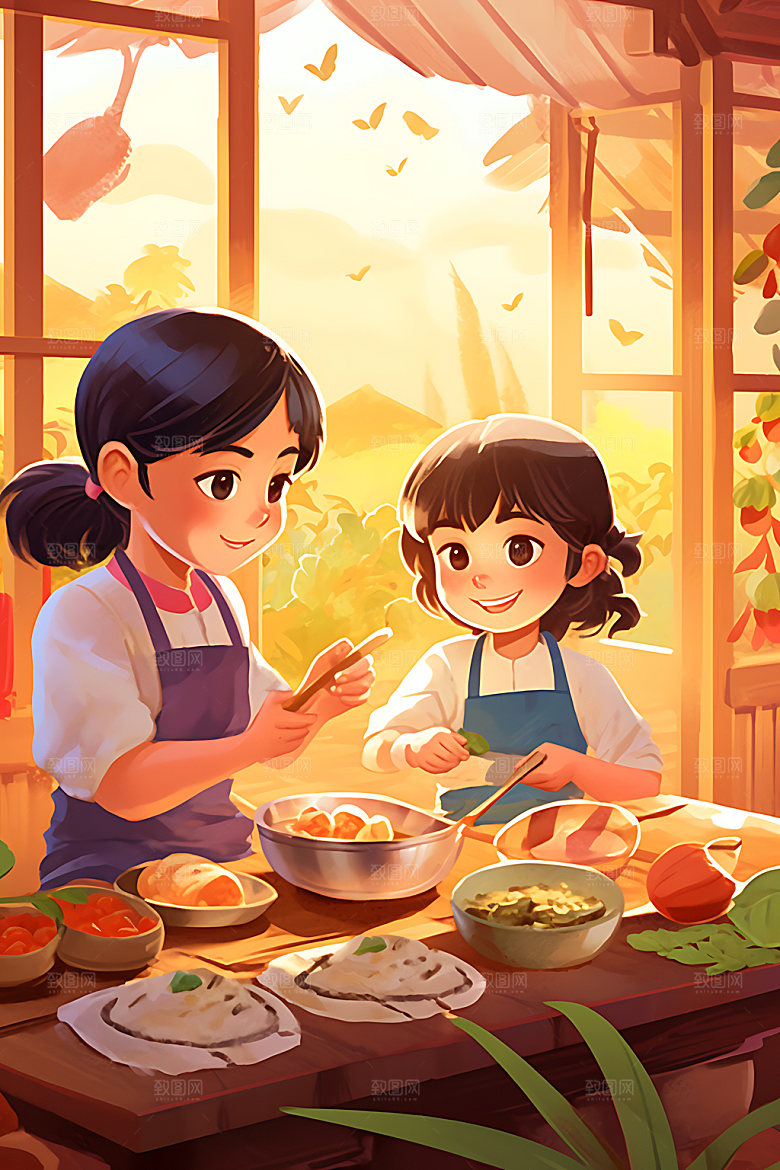 包粽子端午文化插画