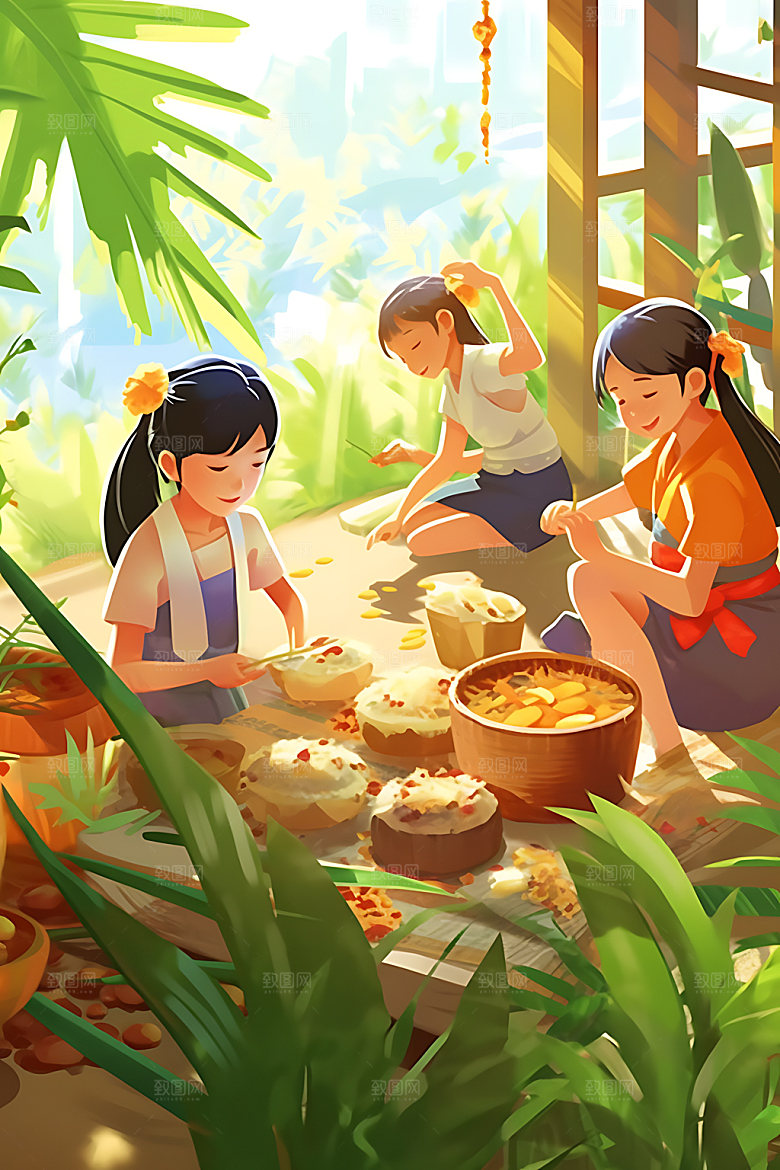 包粽子美食文化插画