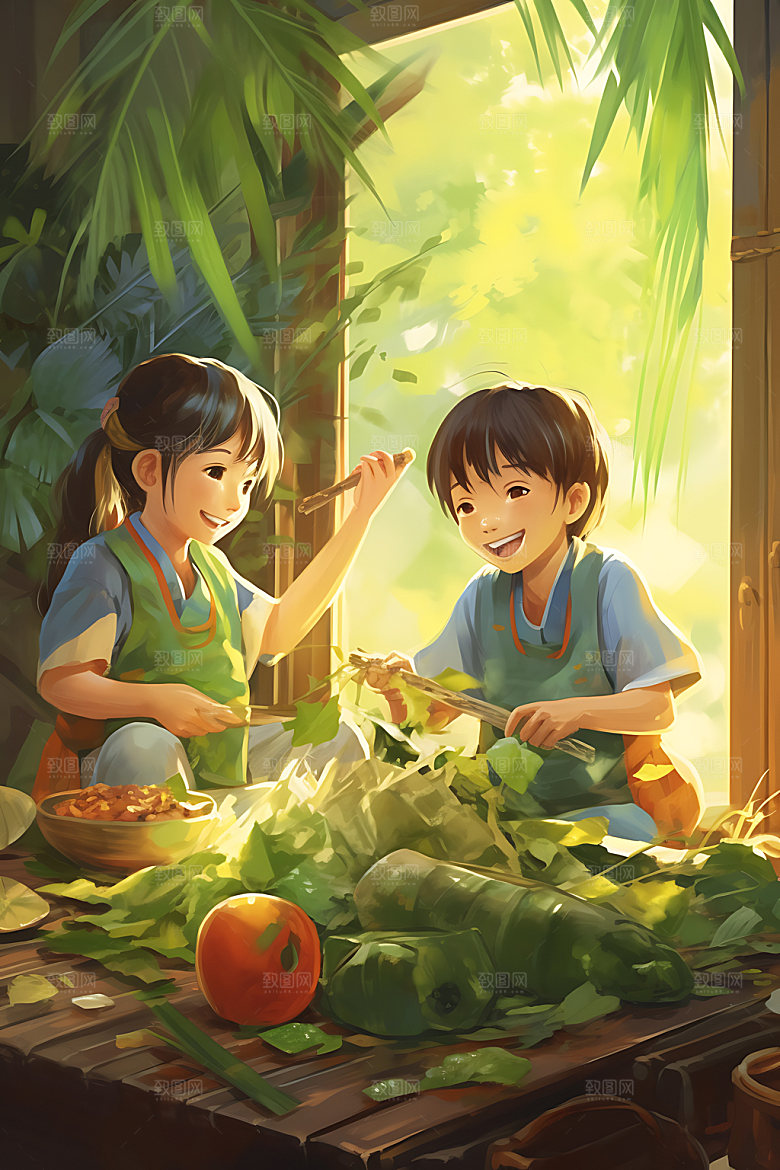包粽子文化传统插画
