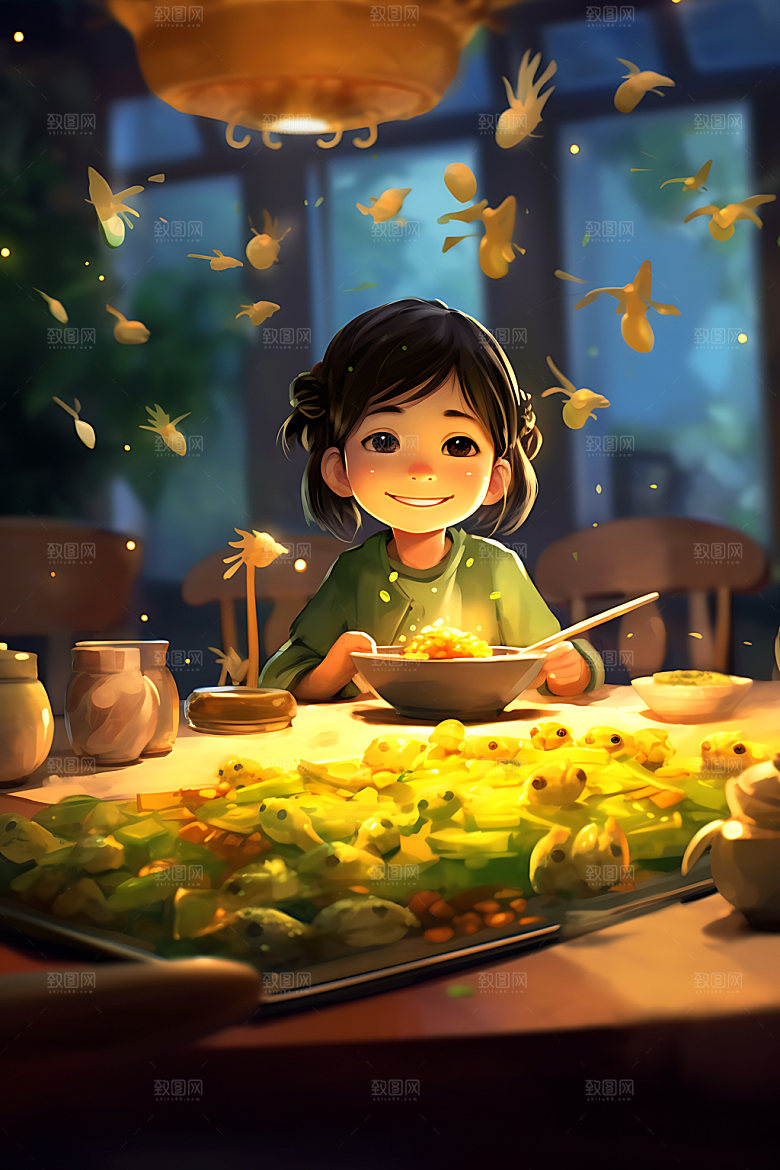 包粽子手绘美食插画