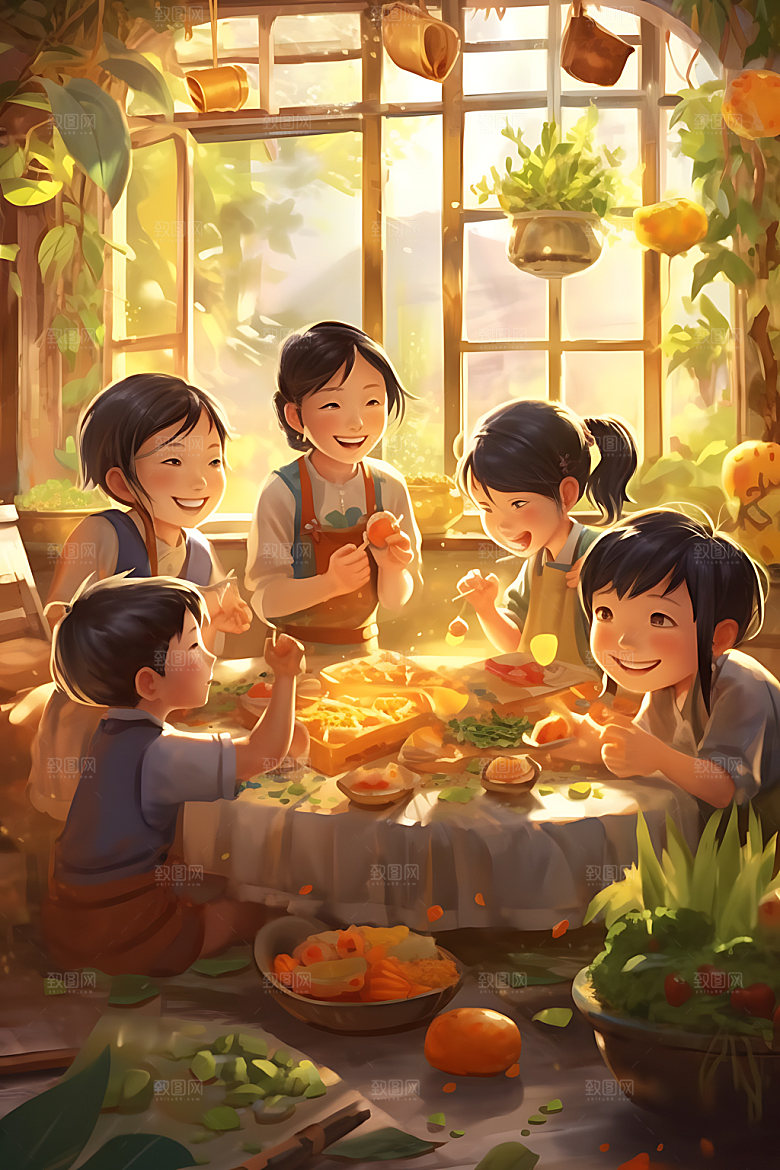 包粽子手绘端午插画