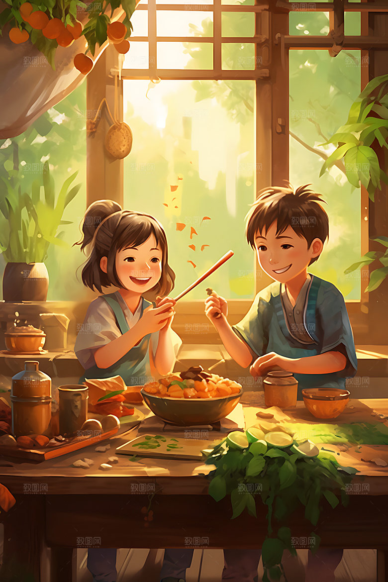 包粽子人物传统插画