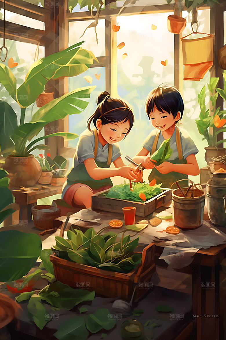 包粽子美食手工粽子插画