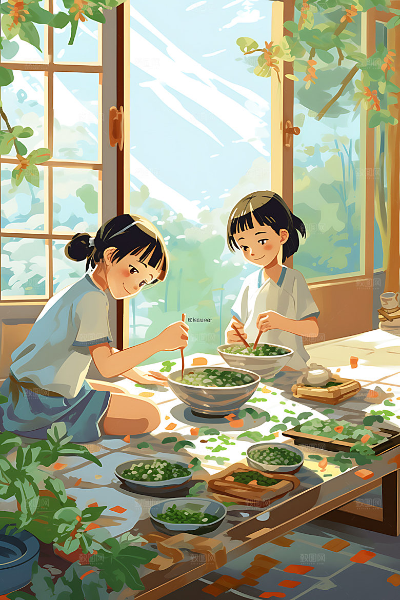 包粽子文化端午插画