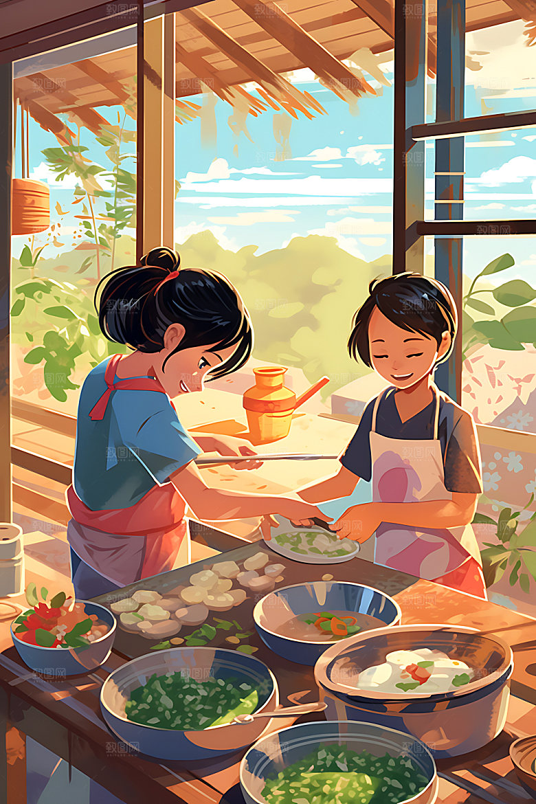 包粽子人物手工粽子插画