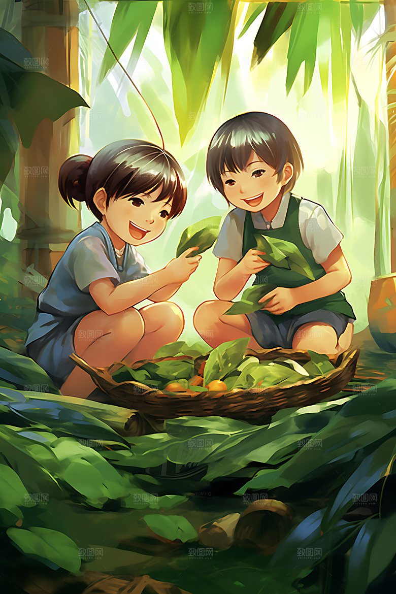 包粽子手工粽子传统插画
