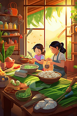 包粽子手工粽子文化插画
