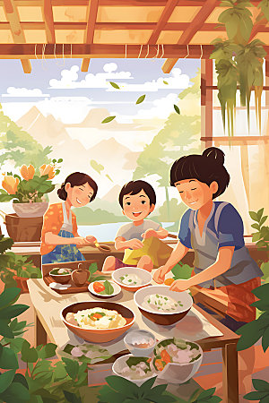 包粽子传统端午插画