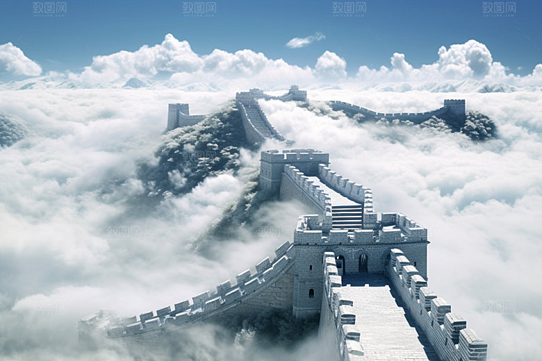长城风光旅游党建摄影图