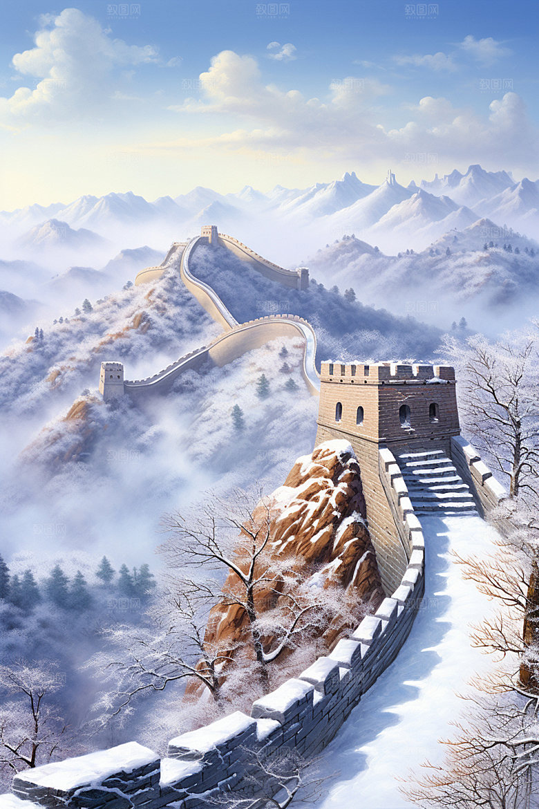 长城风光巍峨四季摄影图