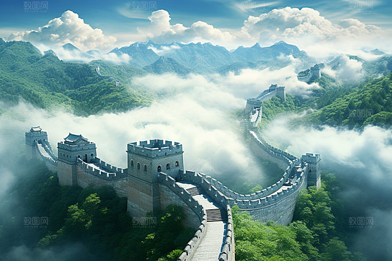 长城风光地标四季摄影图