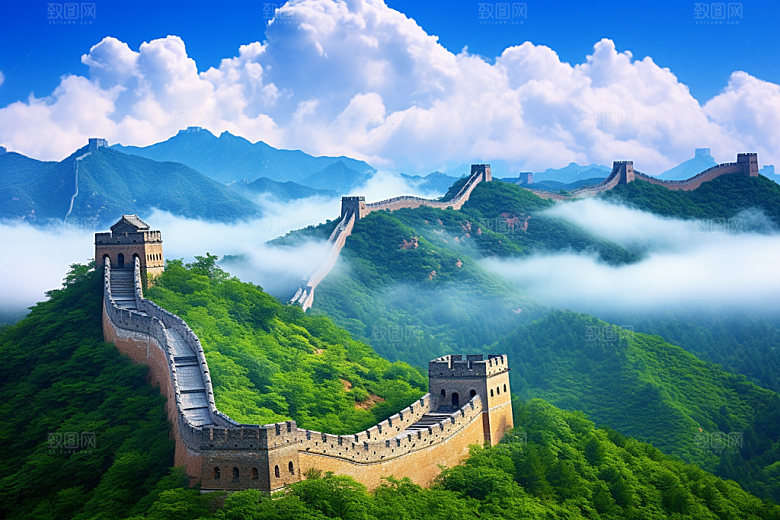 长城风光党建四季摄影图