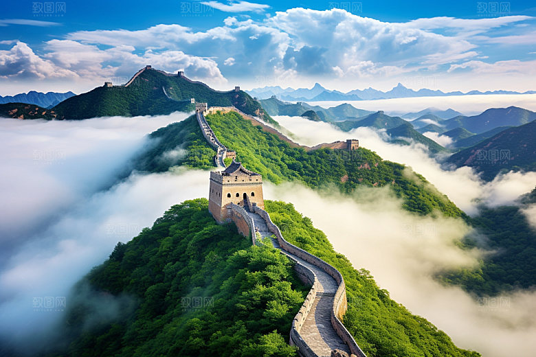 长城风光国庆地标摄影图