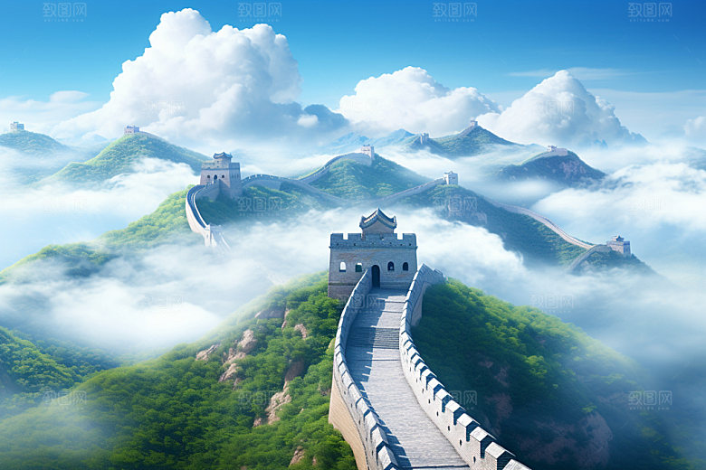 长城风光地标国庆摄影图