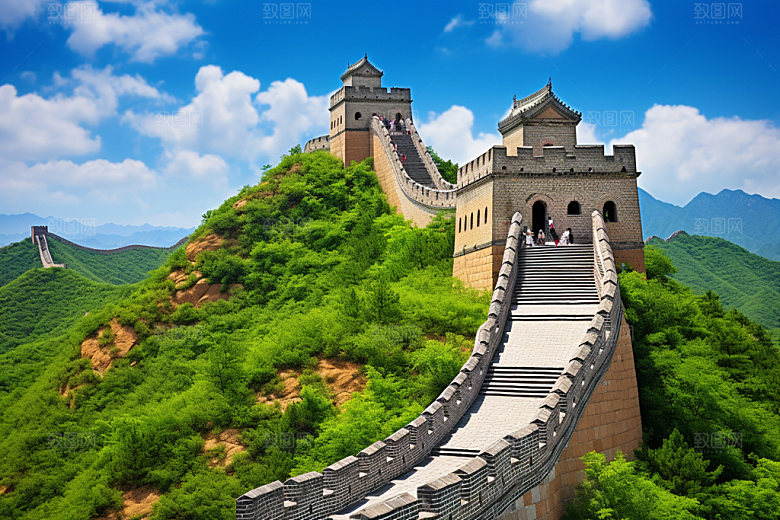 长城风光党建四季摄影图