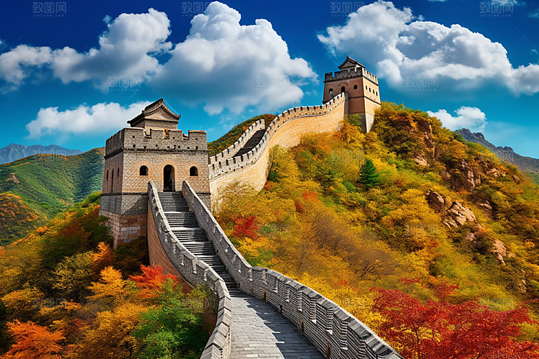 长城风光地标国庆摄影图