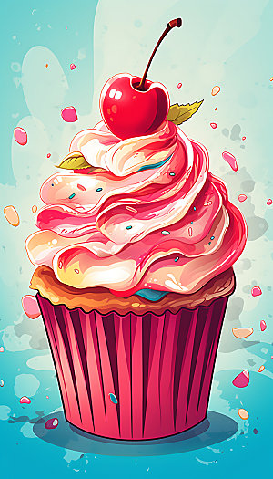 纸杯蛋糕烘焙彩色插画