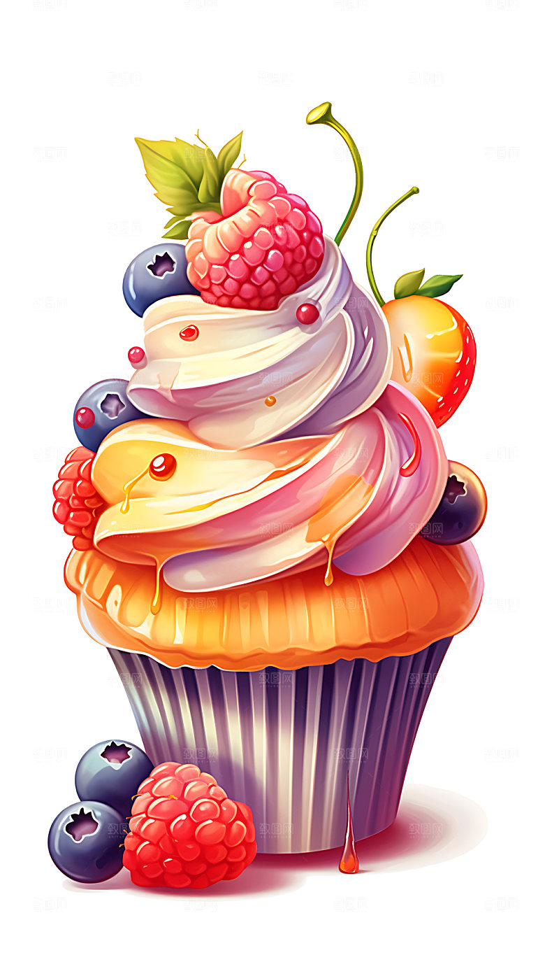 纸杯蛋糕彩色美食插画