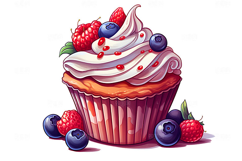 纸杯蛋糕美食手绘插画