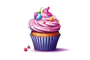 纸杯蛋糕甜品彩色插画