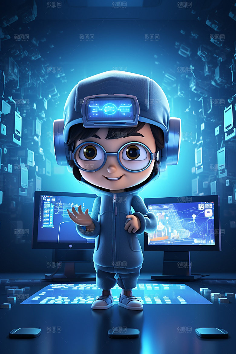 编程男孩少年3D模型