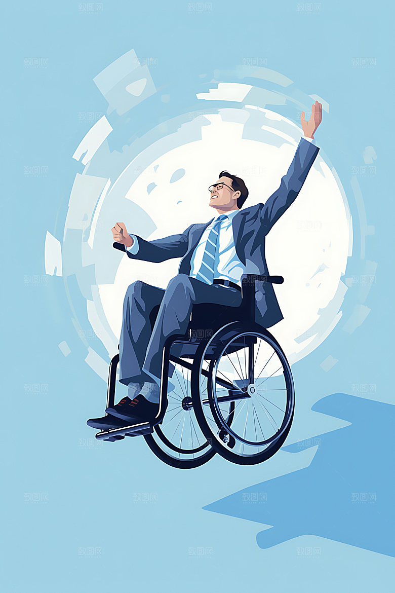 残疾人轮椅社会关怀扁平风插画