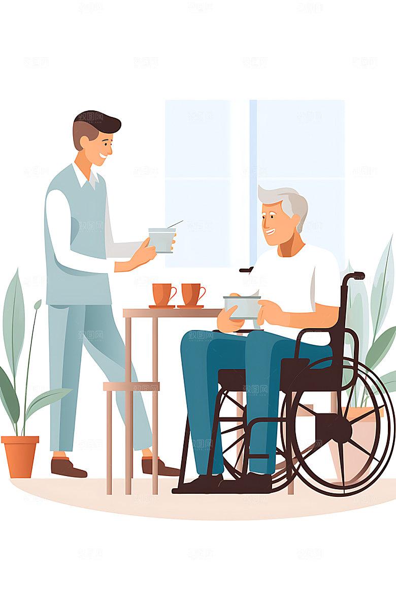 残疾人社会关怀公益扁平风插画