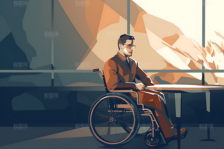 残疾人轮椅公益扁平风插画