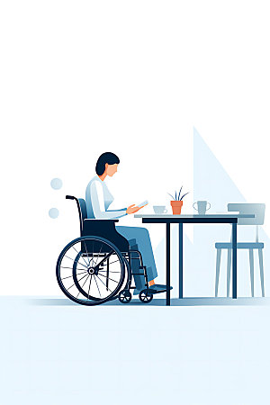 残疾人简约轮椅扁平风插画
