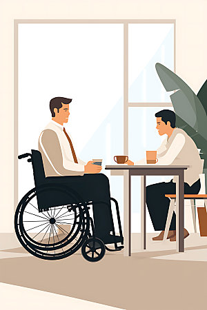 残疾人轮椅公益扁平风插画
