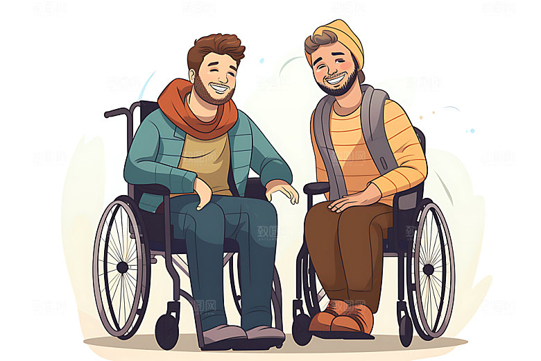 残疾人公益轮椅扁平风插画