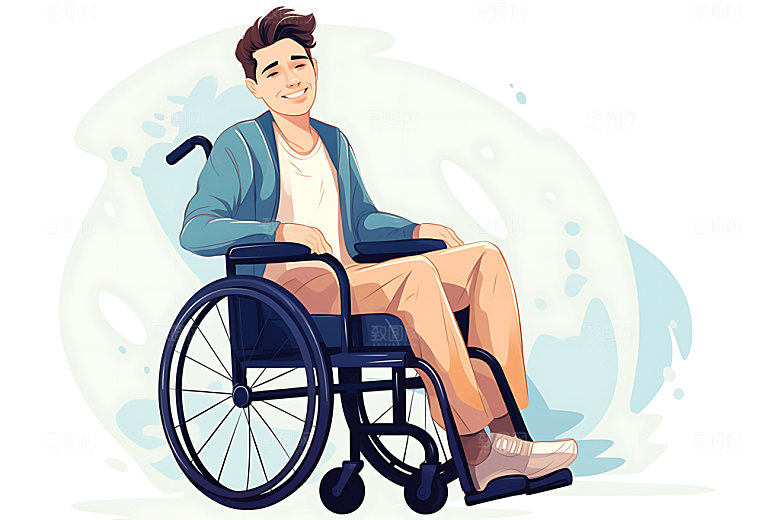 残疾人轮椅社会关怀扁平风插画