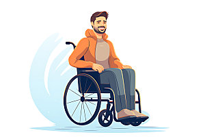 残疾人残障人士轮椅扁平风插画