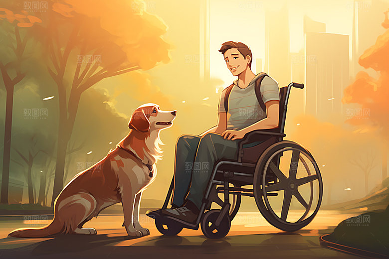 残疾人简约残障人士扁平风插画