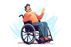 残疾人轮椅社会关怀扁平风插画