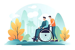残疾人轮椅公益扁平风插画