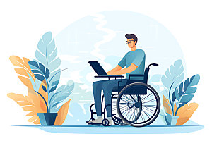 残疾人轮椅医疗扁平风插画